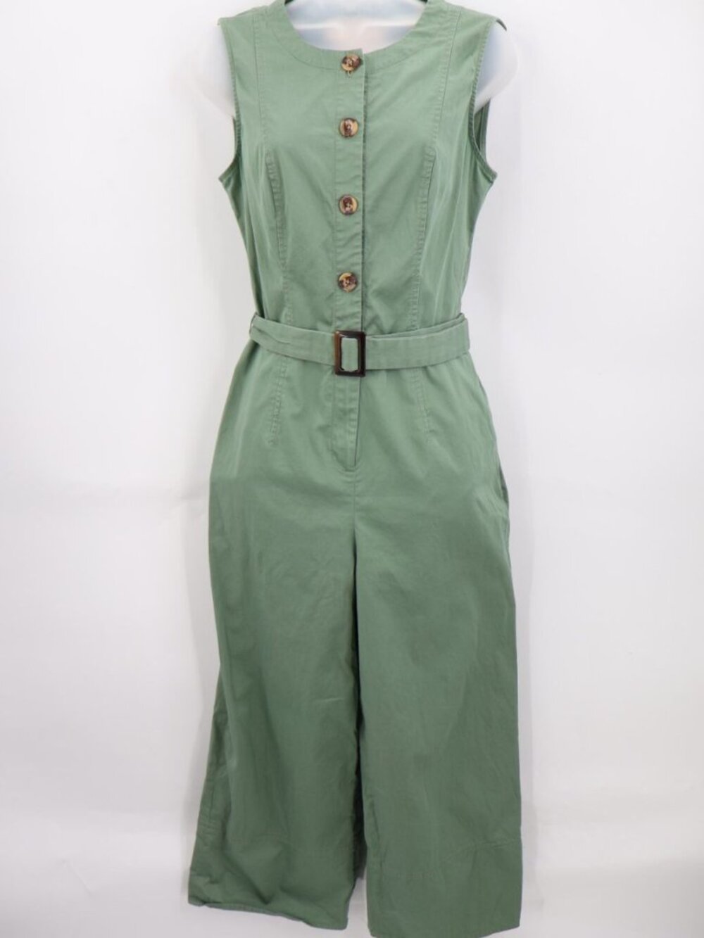 Gal Meets Glam Leonie Green Sleeveless Belted Crop Wide Leg Jumpsuit Button Sz 6 - Picture 2 of 15